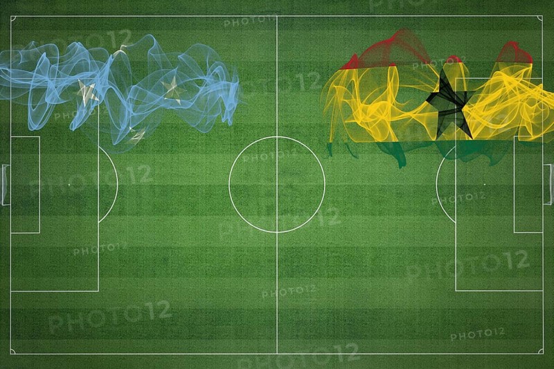 Micronesia vs Ghana Soccer Match, national colors, national flags, soccer field, football game, Competition concept, Copy space