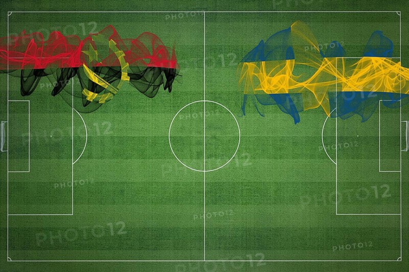 Angola vs Sweden Soccer Match, national colors, national flags, soccer field, football game, Competition concept, Copy space