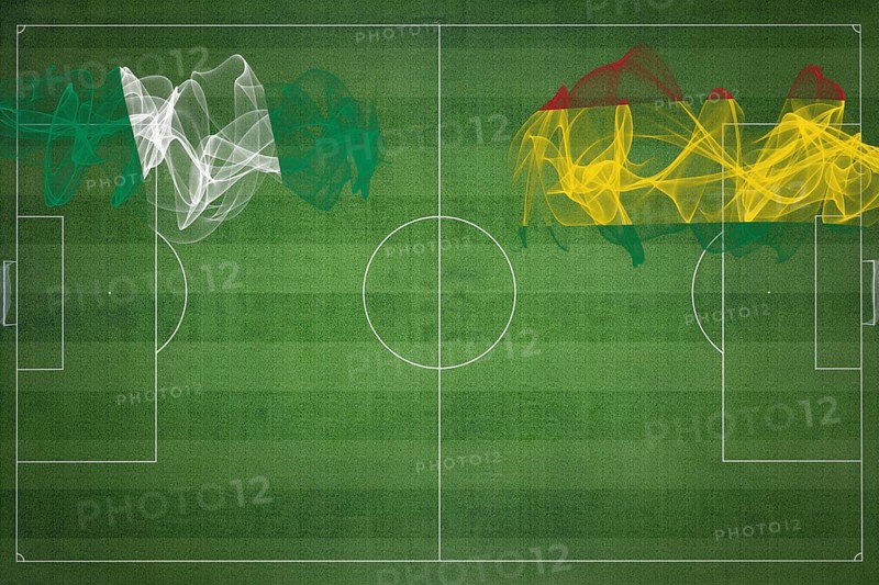 Nigeria vs Bolivia Soccer Match, national colors, national flags, soccer field, football game, Competition concept, Copy space