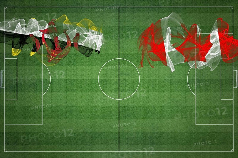 Brunei vs Canada Soccer Match, national colors, national flags, soccer field, football game, Competition concept, Copy space