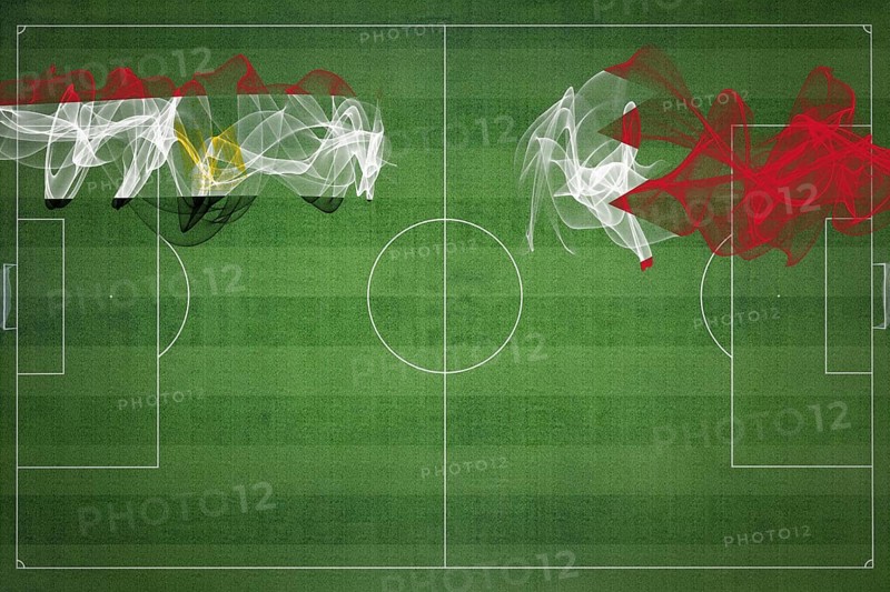 Egypt vs Bahrain Soccer Match, national colors, national flags, soccer field, football game, Competition concept, Copy space