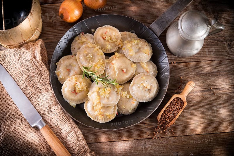 Pierogi with meat and buckwheat groats