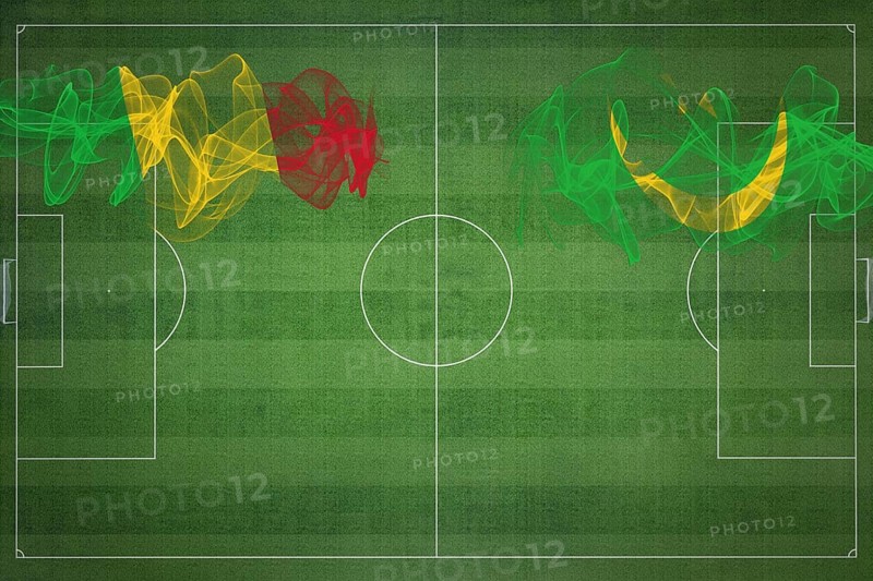 Mali vs Mauritania Soccer Match, national colors, national flags, soccer field, football game, Competition concept, Copy space
