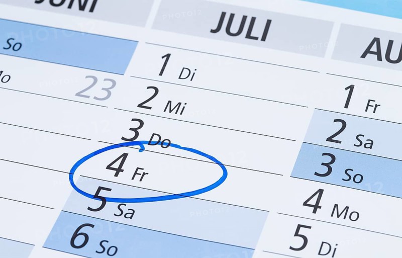 Photo shows a calendar with a pin marking the 4th of July