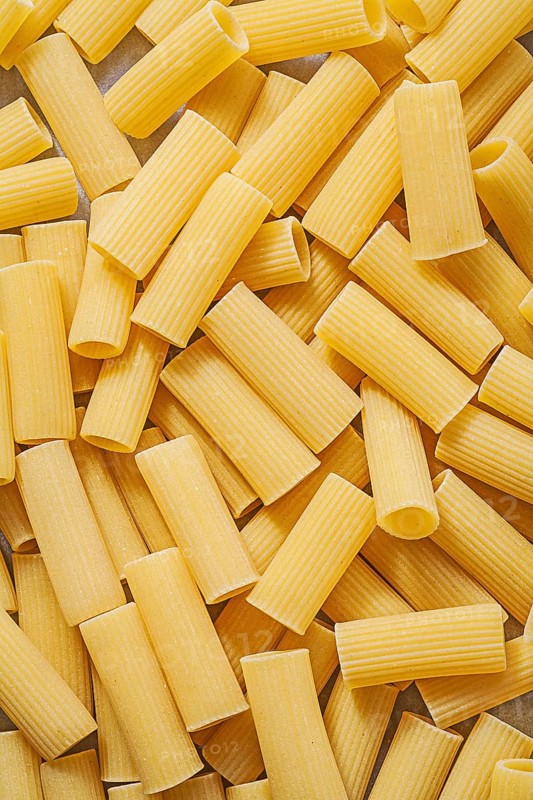 Short-cut uncooked pasta backdrop food and drink concept