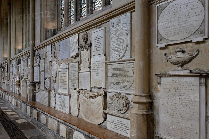 Interior view, tombstone, Bath Abbey, Bath, England, Great Britain