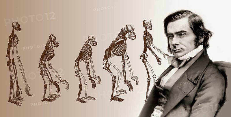 Portrait of Thomas Henry Huxley, 1825 – 1895, English biologist and anthropologist, specialized in comparative anatomy, frontispiece to his book „Evidence as to Man's Place in Nature“, 1863, digitally edited