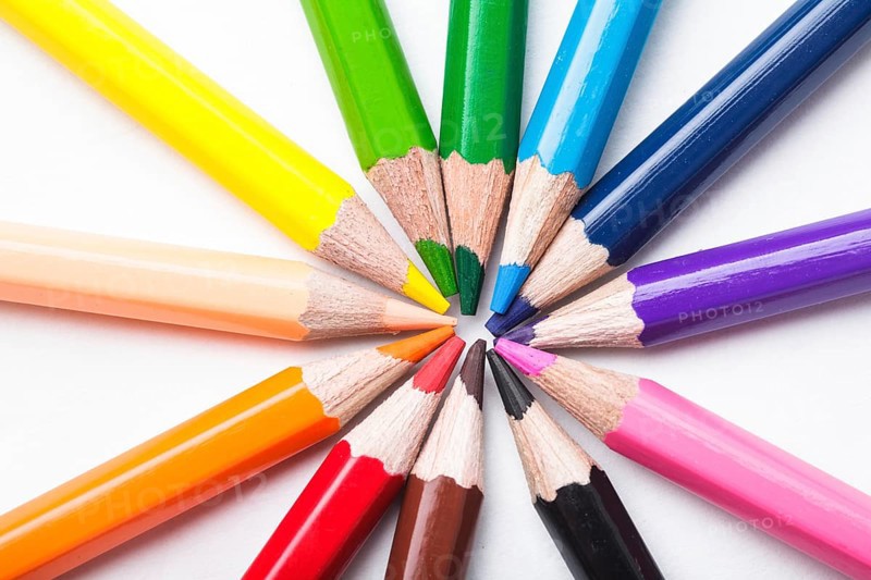 Rainbow color pencils set round isolated on white