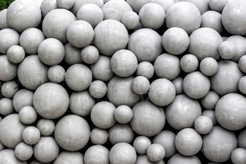 Spheres as a work of art in front of the new music theatre in Linz, Austria Austria