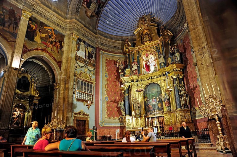 Altar and interior decoration in the church of Nostra Senyora dels Angels, Pollensa, Pollenca, Majorca, Majorca, Balearic Islands, Balearic Islands, Mediterranean, Spain, Europe