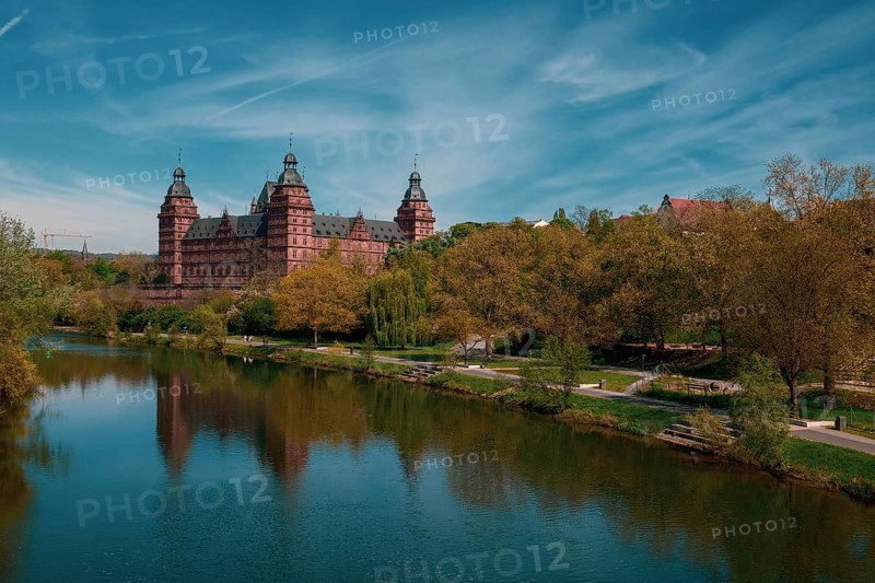 Panoramic view of Johannisburg Castle in Aschaffenburg, Germany, Europe