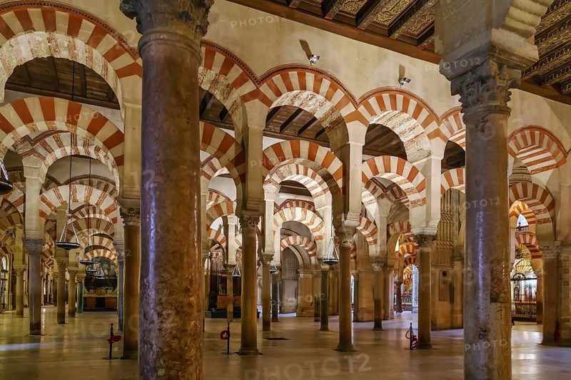 Mosque Cathedral of Cordoba also known as the Great Mosque of Cordoba is regarded as one of the most accomplished monuments of Moorish architecture, Spain. Interior of prayer hall