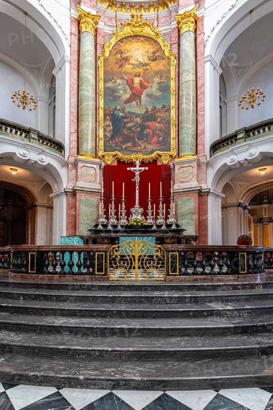 Interior view of St Trinitatis Cathedral, altar, nave, Dresden, Free State of Saxony, Germany, Europe