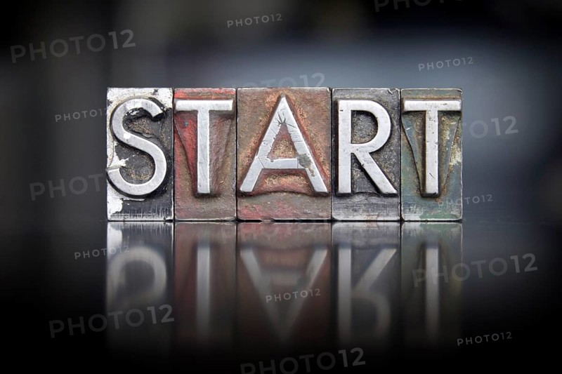 The word Start written in vintage letterpress type