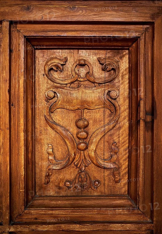 Alhambra Carlos V wooden door detail in Granada of spain