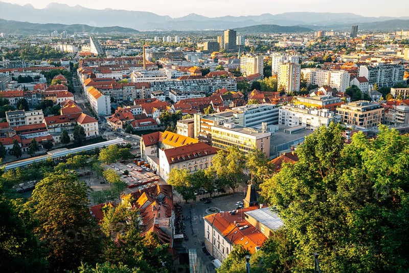 Panoramic view of Ljubljana city from Ljubljana Castle in Slovenia