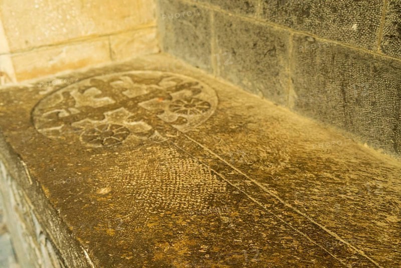 Roncesvalles, priors tomb, Royal Collegiate Church of Santa María de Roncesvalles, Santiago's road, Navarra, Spain, Europe