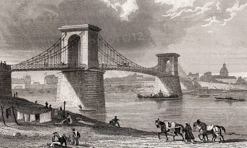 The Passerelle de Constantine, Paris, France, antique steel engraved print, 1831, Europe