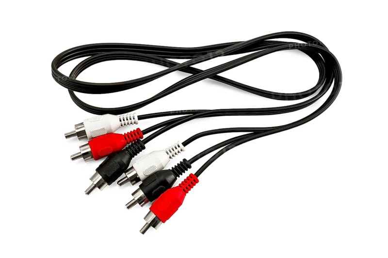 Connecting wires in black with red, white and black connectors isolated on white background