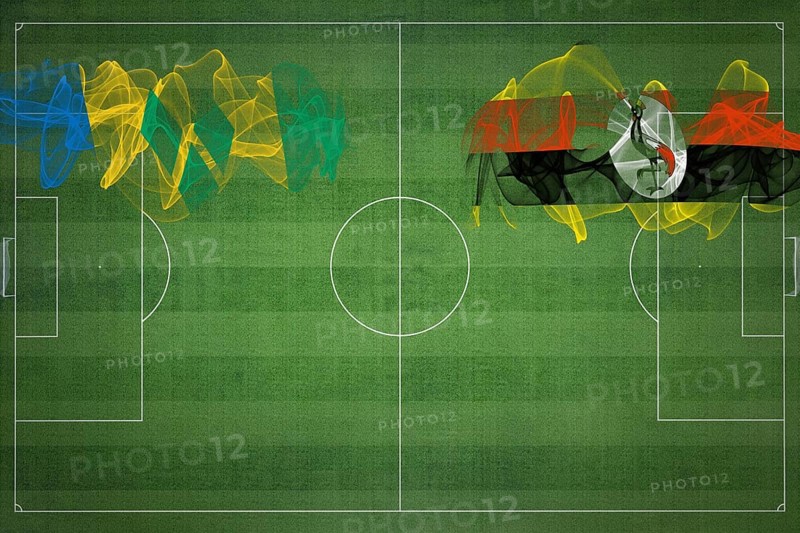 Saint Vincent and the Grenadines vs Uganda Soccer Match, national colors, national flags, soccer field, football game, Competition concept, Copy space