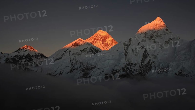 Mount Everest and Nuptse at sunset, view from Kala Patthar, Nepal, Asia