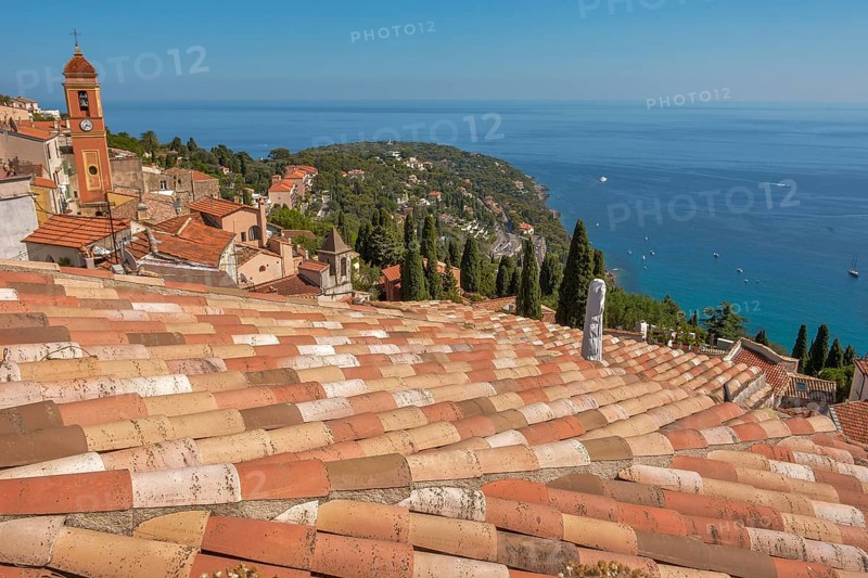 Village of Roquebrune-Cap-Martin on Mediterranean coast near Monaco. Provence Alps Cote d'Azur, Alpes Maritimes, Nice