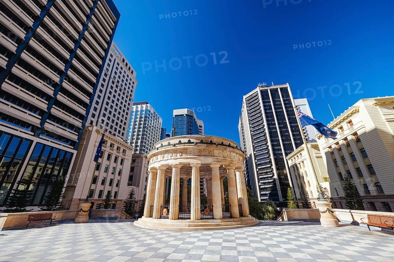 BRISBANE, AUSTRALIA, JULY 29 2023: ANZAC Square and memorial parklands on a warm winter's morning in Brisbane, Queensland, Australia, Oceania