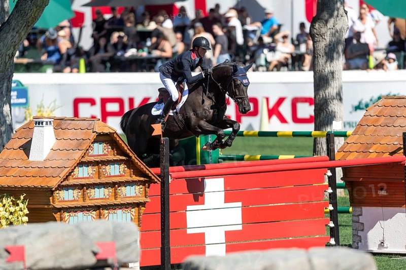 Ben Maher of Great Britain, riding Exit Remo competes in the BMO Nations Cup during the CSIO Spruce Meadows, Masters, in Calgary, Alberta, Canada, North America