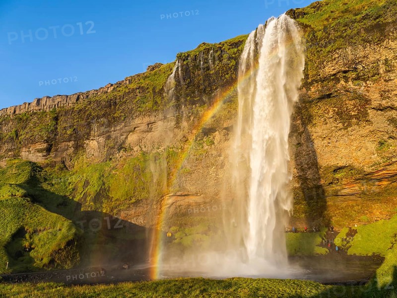 Rainbow at Seljalandsfoss waterfall, South Iceland, Iceland, Europe