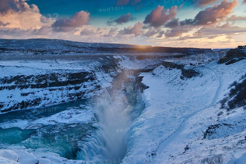 The beautiful Waterfall Gullfoss in Winter, Golden Circle in Iceland, Europe, Iceland, Europe