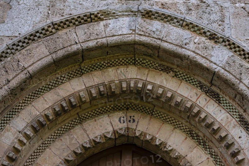 Ornamental entrance, Hermitage of Nuestra Señora del Valle, Romanesque ogival temple of Byzantine influence, XII century, Burgos, Spain, Europe