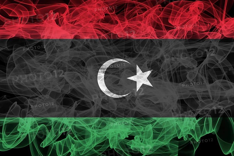 Libya Smoke Flag on Black Background, Libya flag
