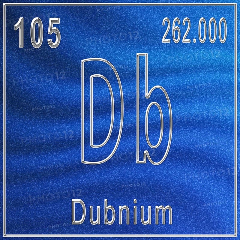 Dubnium chemical element, Sign with atomic number and atomic weight, Periodic Table Element