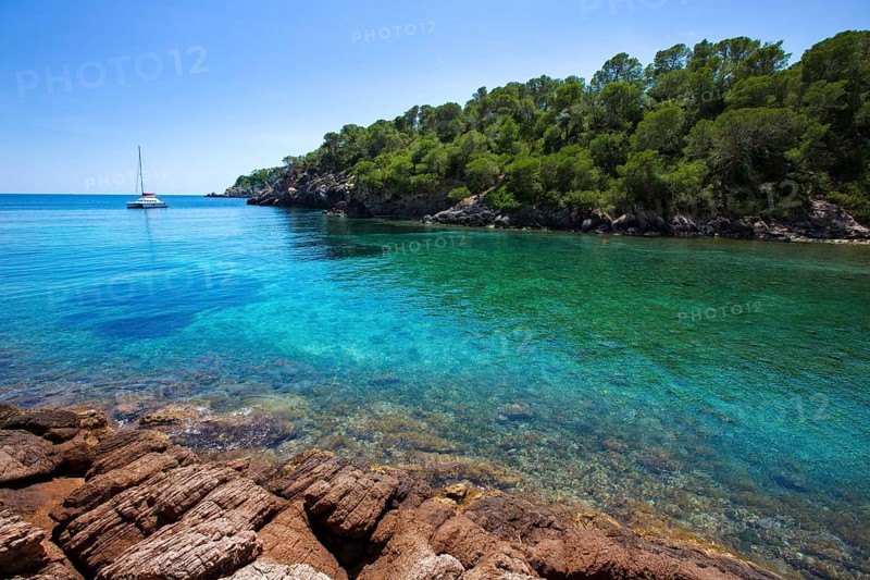 Ibiza Cala Mestella Mastella in Santa Eulalia del Rio at Balearic islands