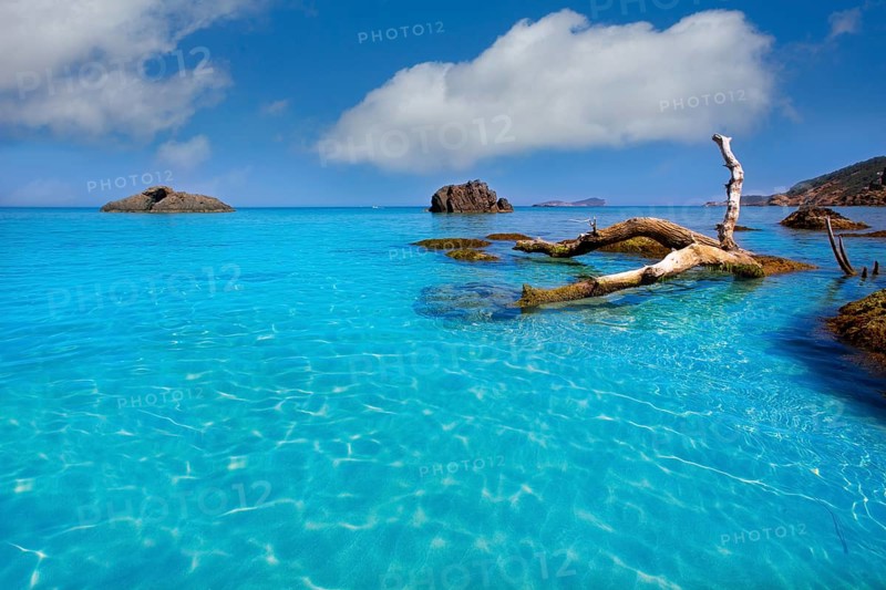 Ibiza Aigues Blanques Aguas Blancas Beach at Santa Eulalia Balearic Islands of spain