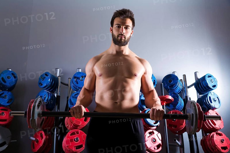 Barbell beard man workout fitness at weightlifting gym