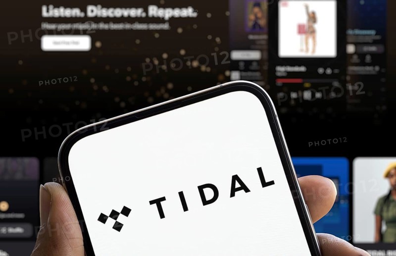 Tidal logo is displayed on smartphone. Tidal is a Norwegian-American music streaming service company