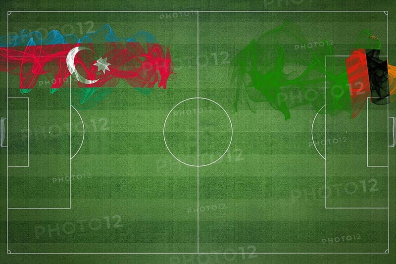 Azerbaijan vs Zambia Soccer Match, national colors, national flags, soccer field, football game, Competition concept, Copy space