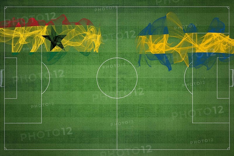 Ghana vs Sweden Soccer Match, national colors, national flags, soccer field, football game, Competition concept, Copy space