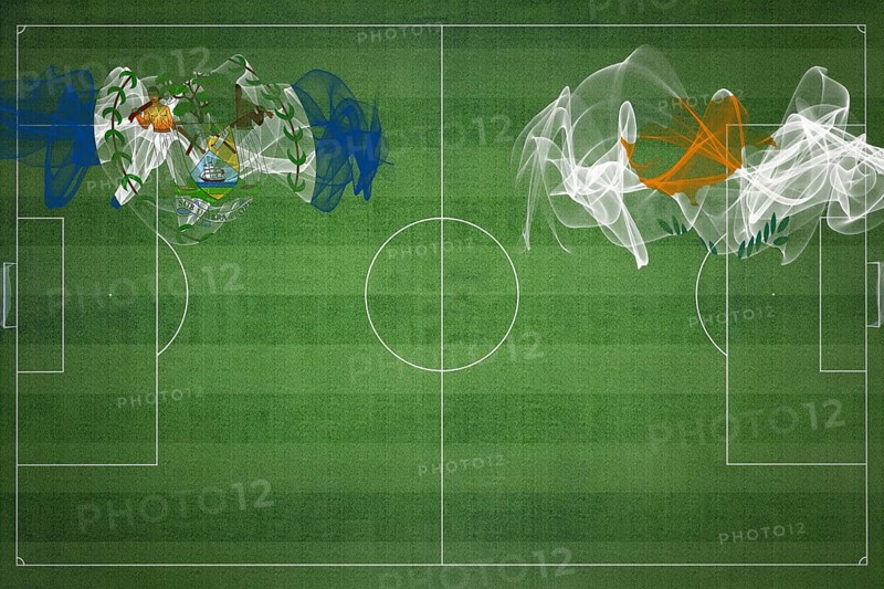 Belize vs Cyprus Soccer Match, national colors, national flags, soccer field, football game, Competition concept, Copy space
