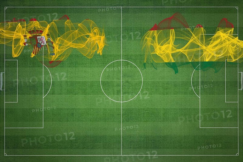 Spain vs Bolivia Soccer Match, national colors, national flags, soccer field, football game, Competition concept, Copy space