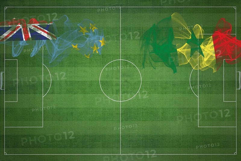 Tuvalu vs Senegal Soccer Match, national colors, national flags, soccer field, football game, Competition concept, Copy space