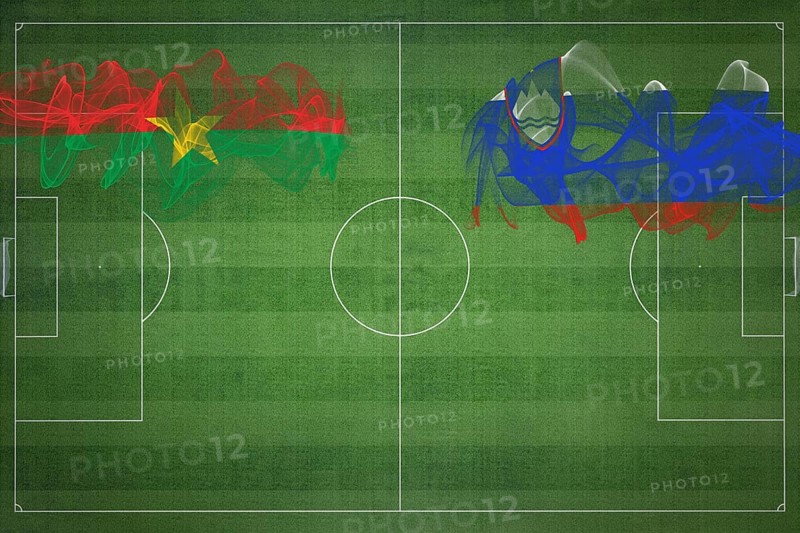 Burkina Faso vs Slovenia Soccer Match, national colors, national flags, soccer field, football game, Competition concept, Copy space