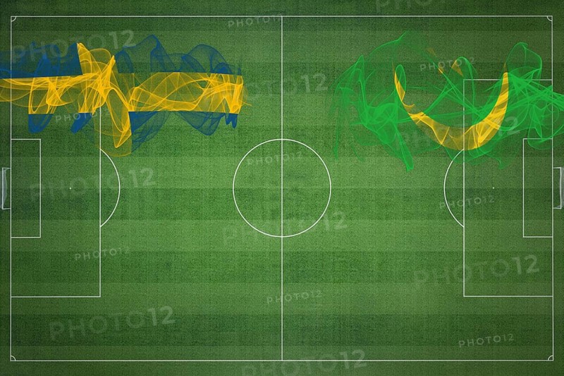 Sweden vs Mauritania Soccer Match, national colors, national flags, soccer field, football game, Competition concept, Copy space