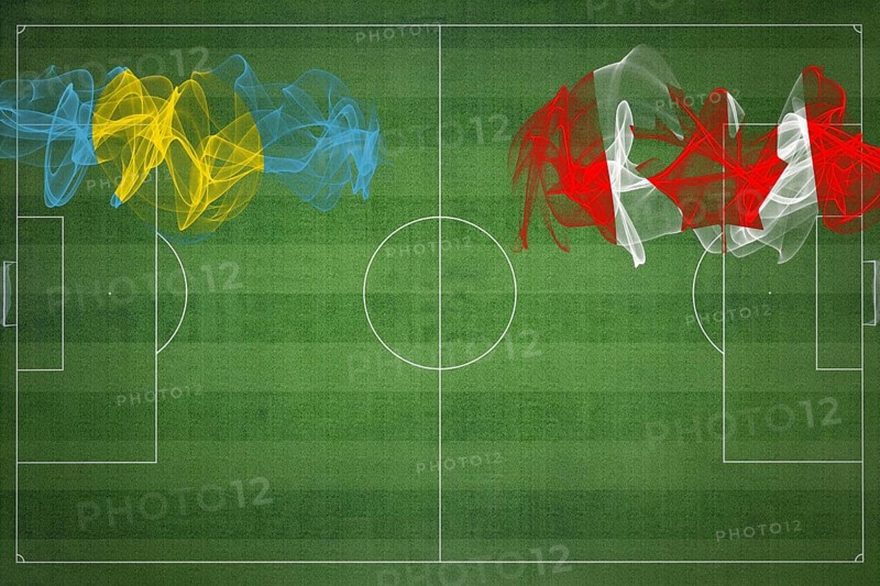 Palau vs Canada Soccer Match, national colors, national flags, soccer field, football game, Competition concept, Copy space