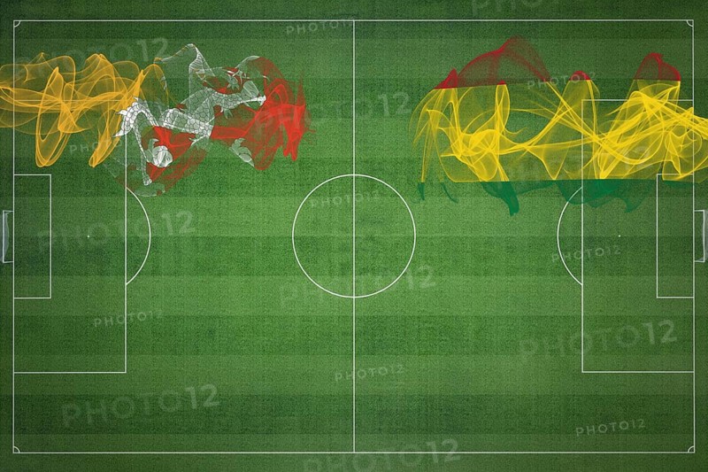 Bhutan vs Bolivia Soccer Match, national colors, national flags, soccer field, football game, Competition concept, Copy space