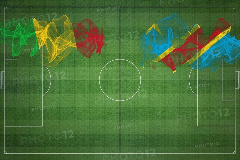 Mali vs DR Congo Soccer Match, national colors, national flags, soccer field, football game, Competition concept, Copy space