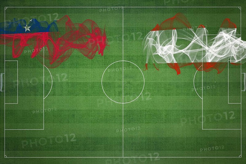 Samoa vs Austria Soccer Match, national colors, national flags, soccer field, football game, Competition concept, Copy space