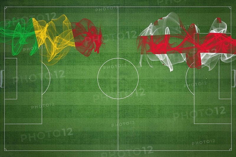 Mali vs Georgia Soccer Match, national colors, national flags, soccer field, football game, Competition concept, Copy space