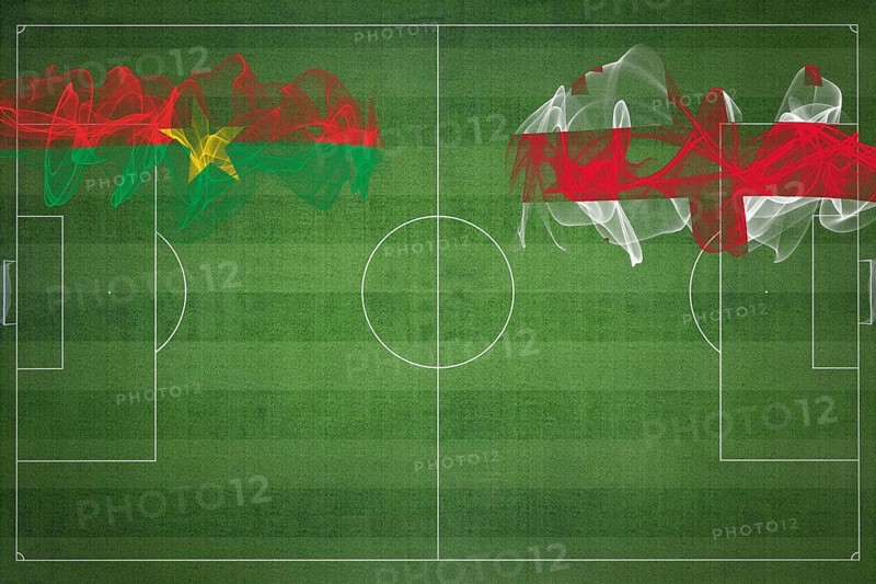 Burkina Faso vs Georgia Soccer Match, national colors, national flags, soccer field, football game, Competition concept, Copy space